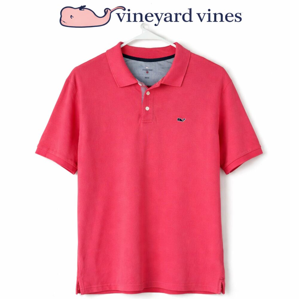 Vineyard Vines  Pink Polo Shirt Whale Logo Preppy Coastal Cotton Mens L